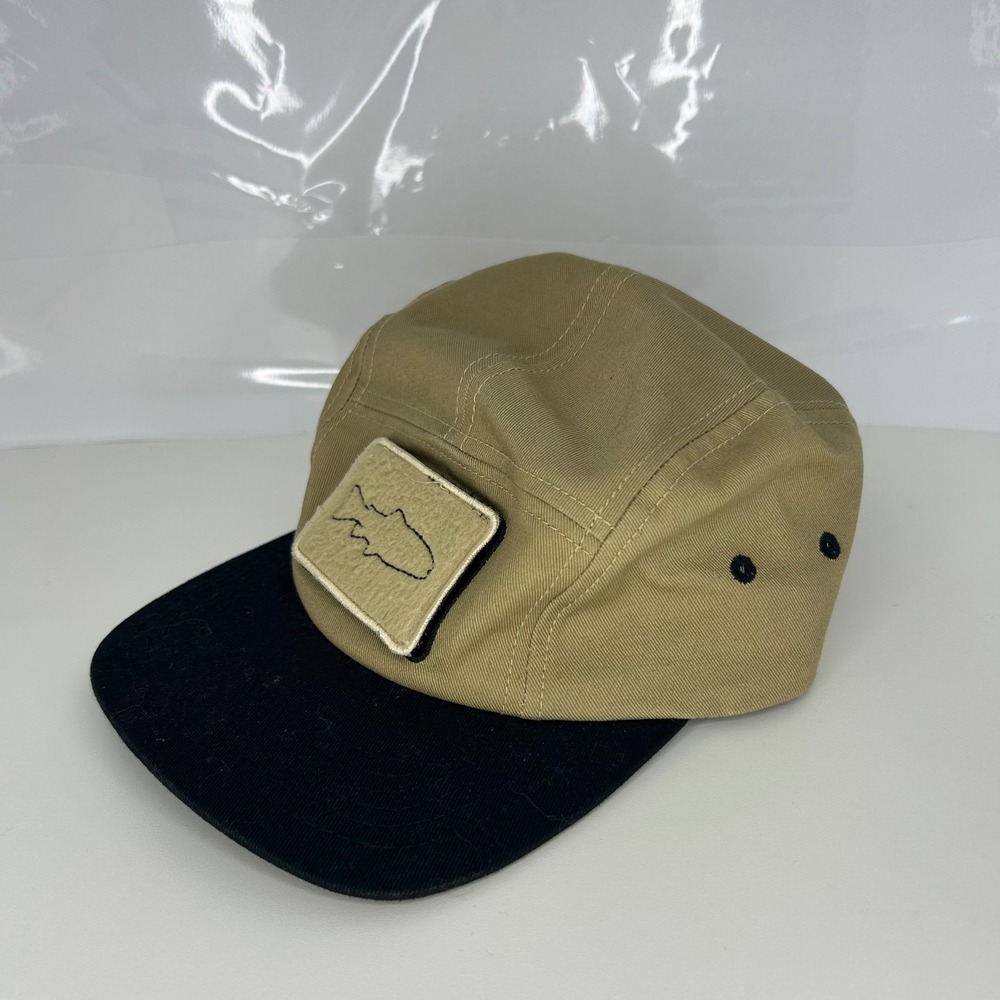 Coalatree Gorpcore 5 Panel Camper Hat OS Tan Black Fishing Patch‎ Strapback